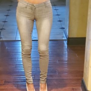 Bebe grey skinny jeans with rhinestone adornments